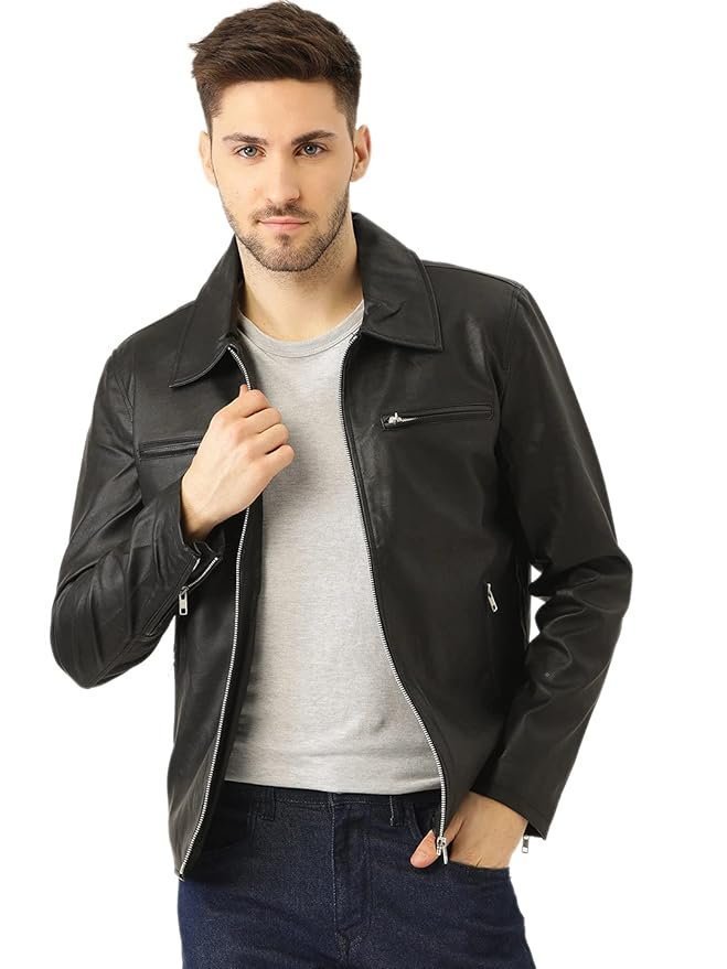 Leather Retail Men’s Black Solid Jacket