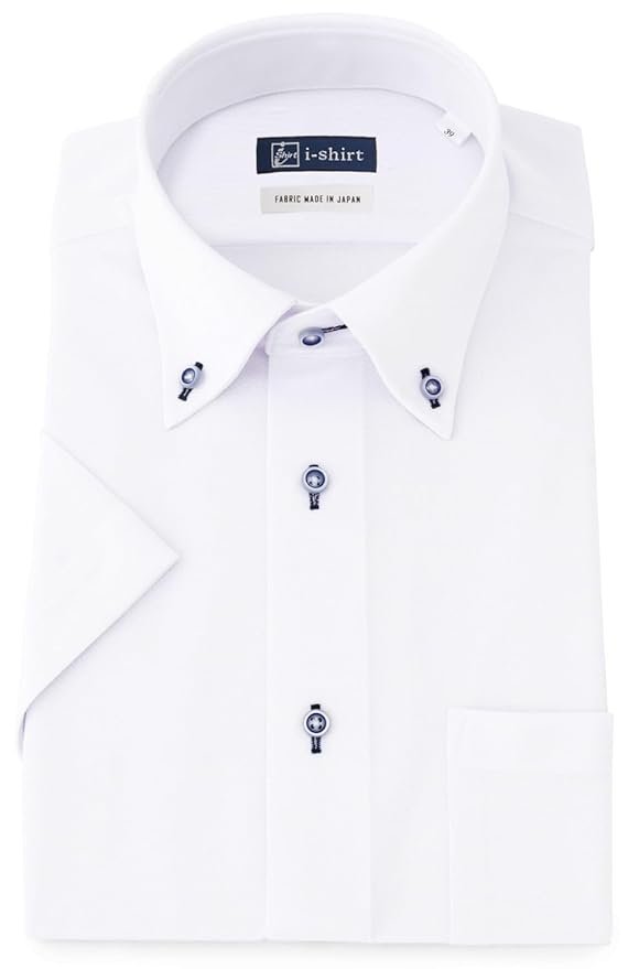 i-shirt, Completely Non-Iron, Stretch, Ultra Quick Drying, Slim Fit, Short Sleeve, Dress Shirt, Men’s, White Dobby Check Button Down Slim Fit Short Sleeve M1622000504, 首回り43cm