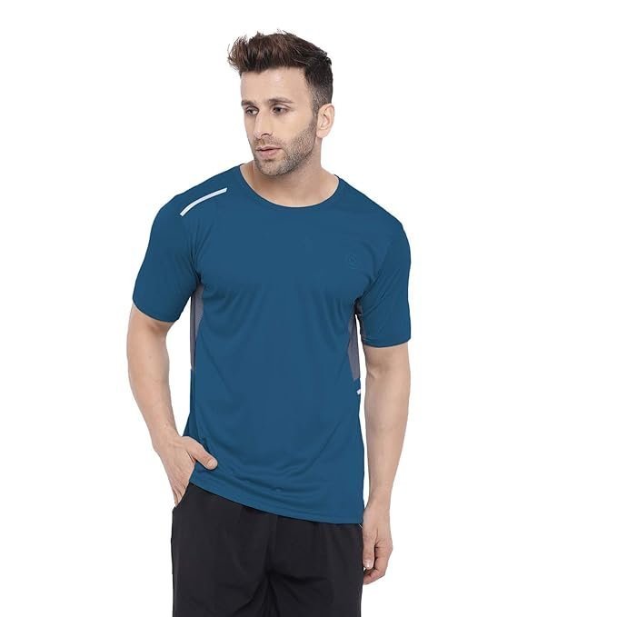 CHKOKKO Men Polyester Solid Quick Dry Sports Gym T-Shirt Breathable Moisture-Wicking Half Sleeve Round Crew Neck Regular Fit Active Wear for Running and Training