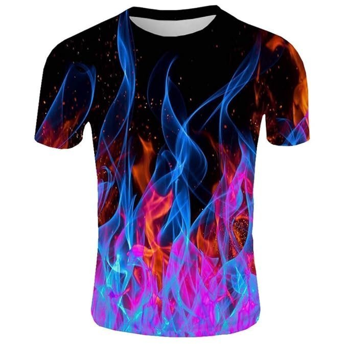 Sunward Men T-Shirt,Men’s New Summer T-shirt With Round Neck Short Sleeve Blue Flame 3D Printed Top