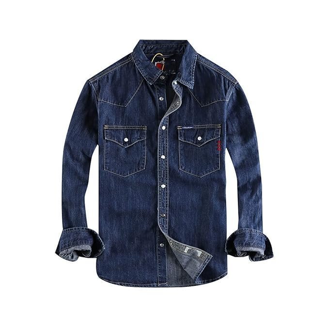 DILLERLE Mens Long Sleeve Shirts Worker Mens Denim Shirt Cotton Water Washing Styles Fashion Pocket Button Long Sleeve Tops Shirts for Male