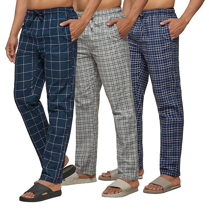 XYXX Men’s Super Combed Cotton Checkered Checkmate Pyjamas | Elasticated Waist, Drawstring | Loungewear for Men