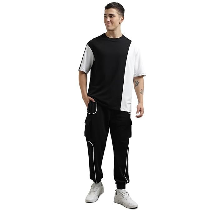NOBERO Cotton Blend Oversized Casual Round Neck Co-Ord Set For Men Casual Sleepwear & Loungewear Set & Night Suits Set For Men