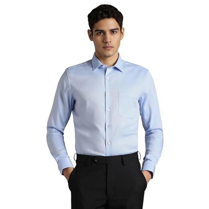 Louis Philippe Men’s Easy to Iron Premium Cotton Wrinkle Resistant Slim Fit Solid Formal Shirt