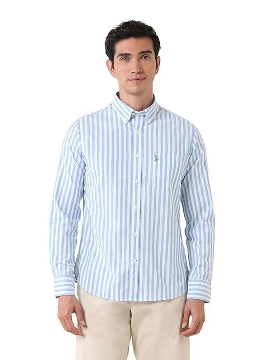 U.S. Polo Assn. Men’s Cotton Tailored Fit Vertical Striped Oxford Shirt