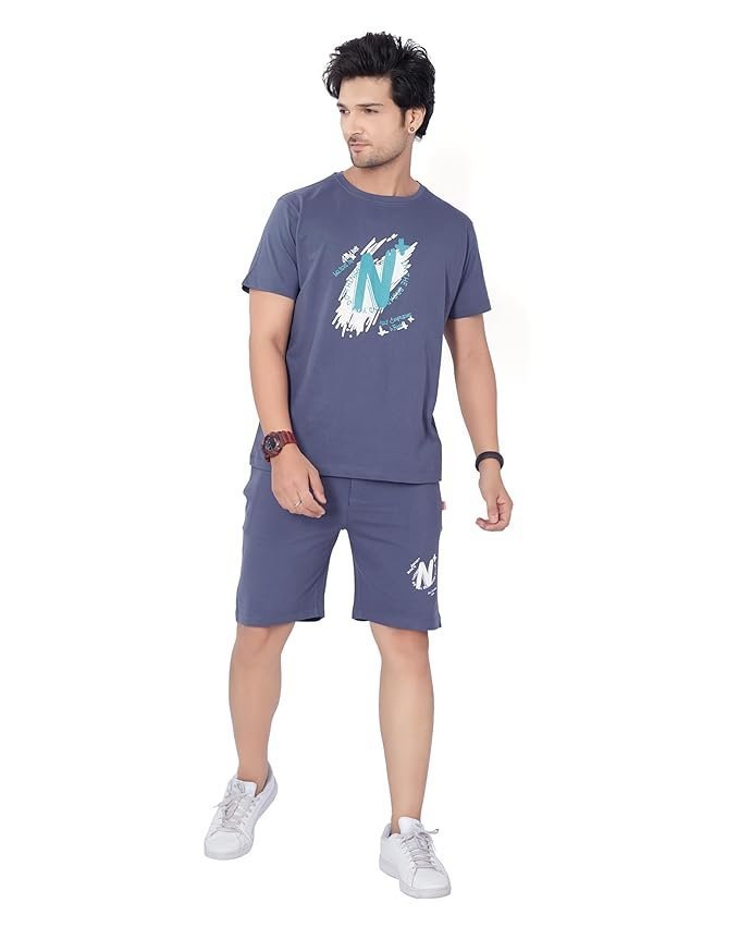 WEET Cotton T-Shirt and Shorts Set for Men,Night Wear for Men,Men’s Pyjama Set 115