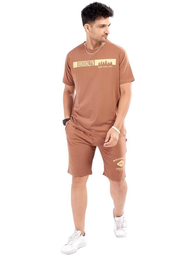 WEET Cotton T-Shirt and Shorts Set for Men,Night Wear for Men,Men’s Pyjama Set