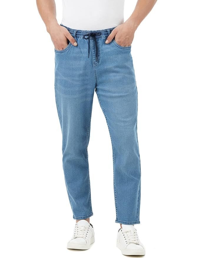 INKD Men’s Jogger Jeans – Mid-Rise | Cotton Blend | Stretchable Fabric| Elasticated Waistband | Classic 5 Pocket Styling | Jeans for Men