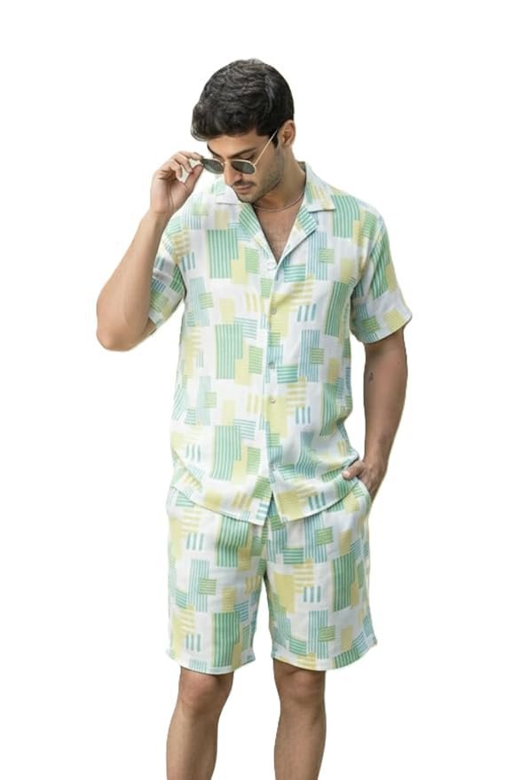 Men’s Yellow Co-ord Set – Stylish Shirt with Coat Collar & Matching Shorts