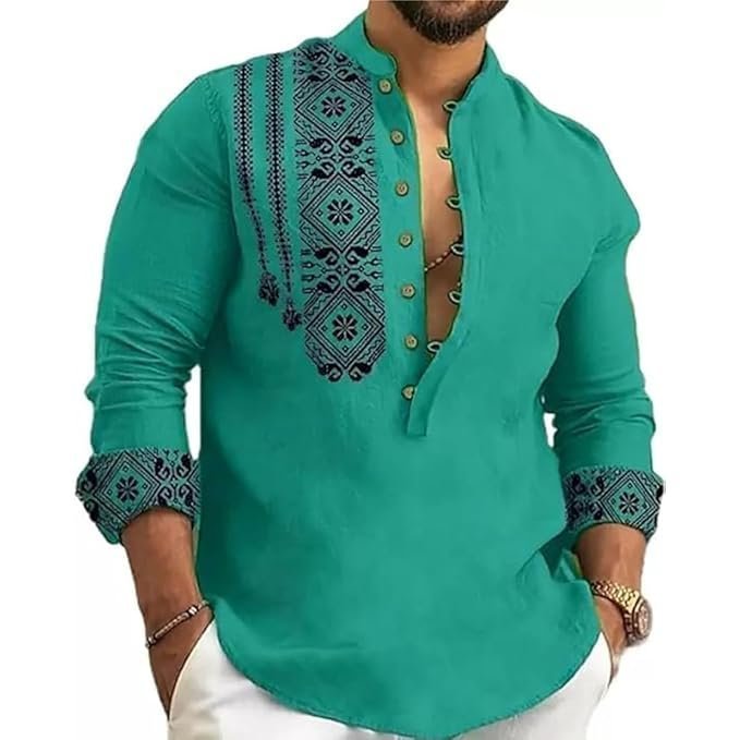 DEELMO Men’s Cotton Blend Mandarin Collar Self One Design Full Sleeve Casual Short Kurta