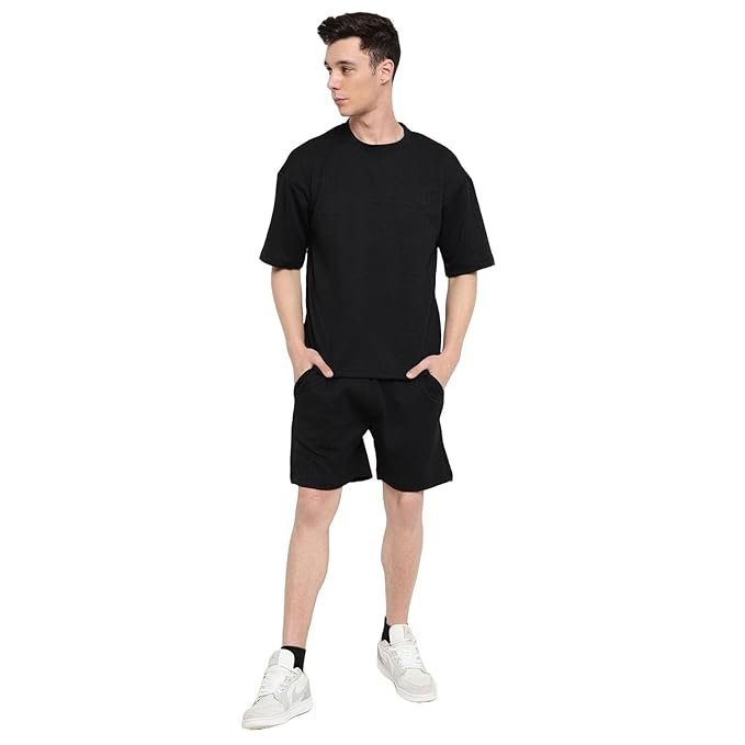 Men’s Co Ord Set || Cotton Terry Solid Night Dress for Men || Sleepwear Set for Men || Casual Home Wear Set || T-shirt Shorts Set || Night Suit for Adults