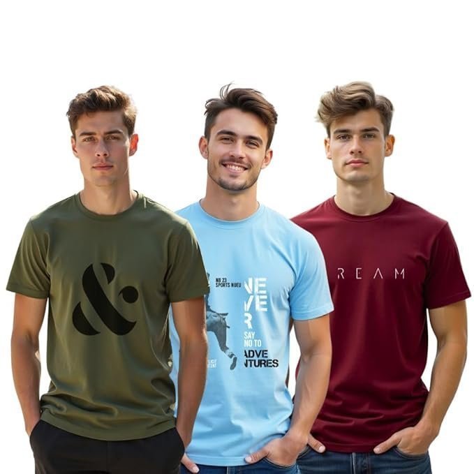 NOBERO Men’s Graphic Printed Regular Fit Cotton T-Shirt (Pack of 3)